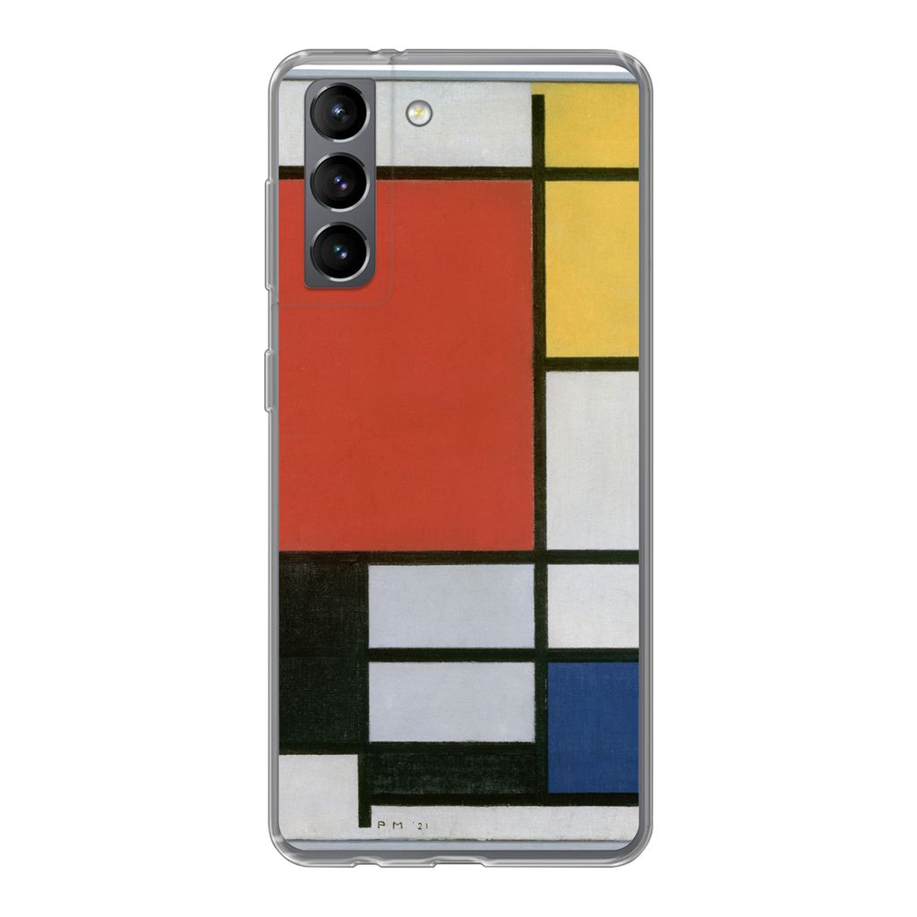 MuchoWow Handyhülle Schutzhülle Hülle für Samsung Galaxy S21 Komposition 2 in Rot Blau und Gelb - Piet Mondrian Silikon Softcase Handy Hülle...