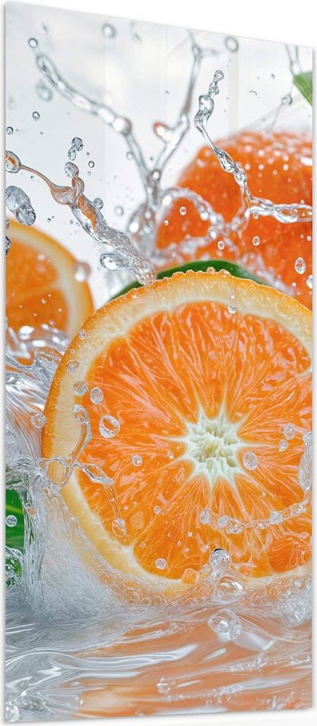 Glasbild 30x60cm in XXL für Wohnzimmer, Schlafzimmer Motiv Spritzige Orangen