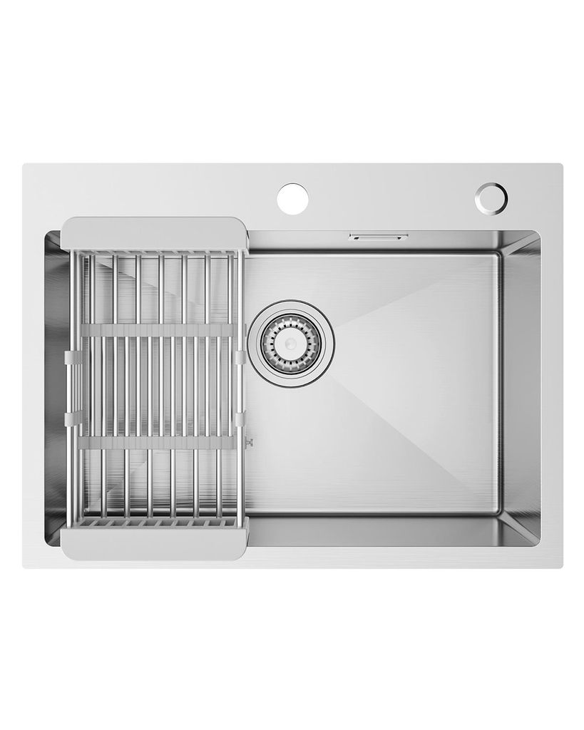 Sofetiy max Spülbecken Küche 60×45cm, Einbauspüle Eckig, Waschbecken Küche ab 60er Unterschrank, Edelstahlspüle mit 2 Hahnlöchern, inkl. Siphon