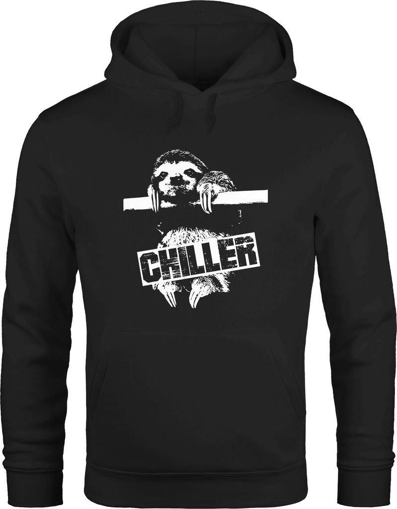 Hoodie Herren Faultier Born Chiller Sloth Kapuzen-Pullover Moonworks schwarz M