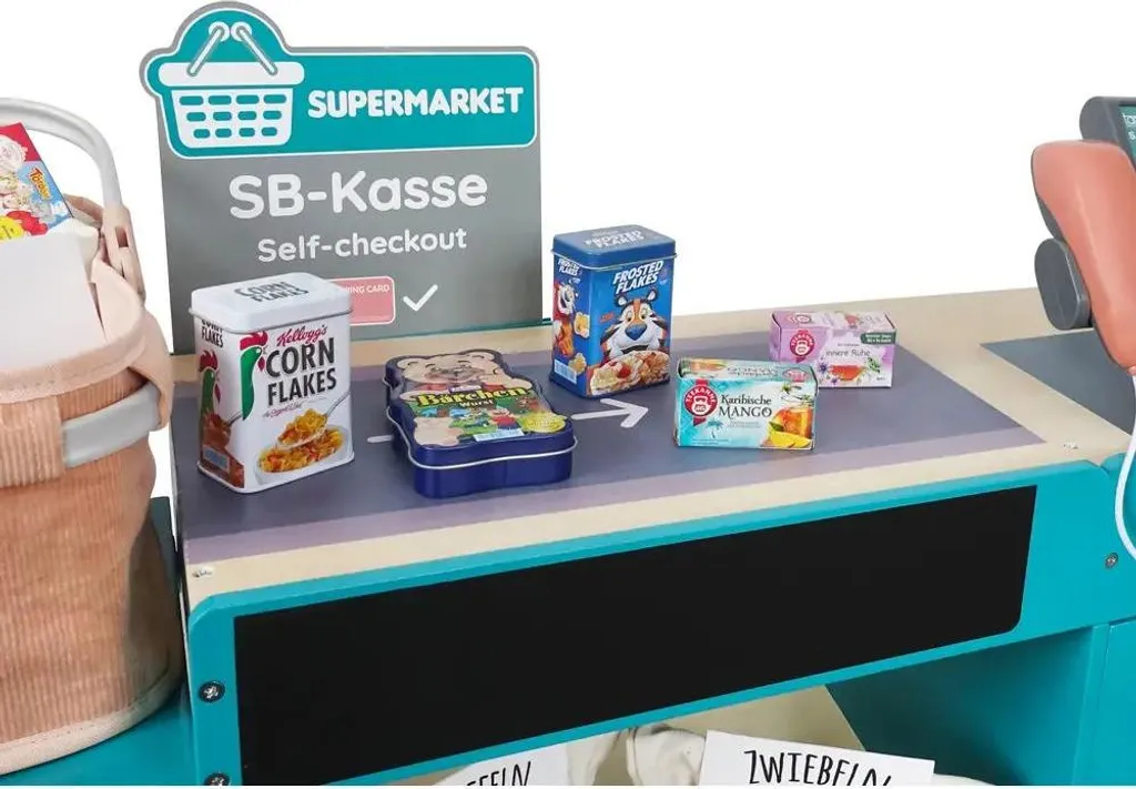 Marchande de supermarché en bois pour enfant avec caisse enregistreuse