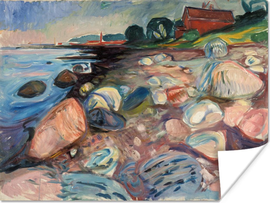 MuchoWow Poster Bank mit rotem Haus - Edvard Munch 160x120 cm - Foto Plakat