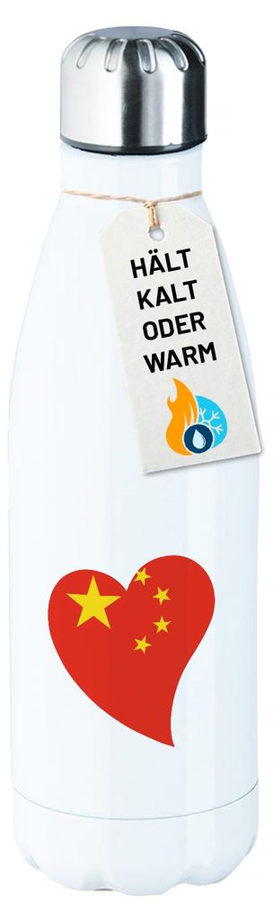 Huuraa Trinkflasche China Flagge Herz 500ml White Edelstahl Wasserflasche Trinkflasche Geschenkidee