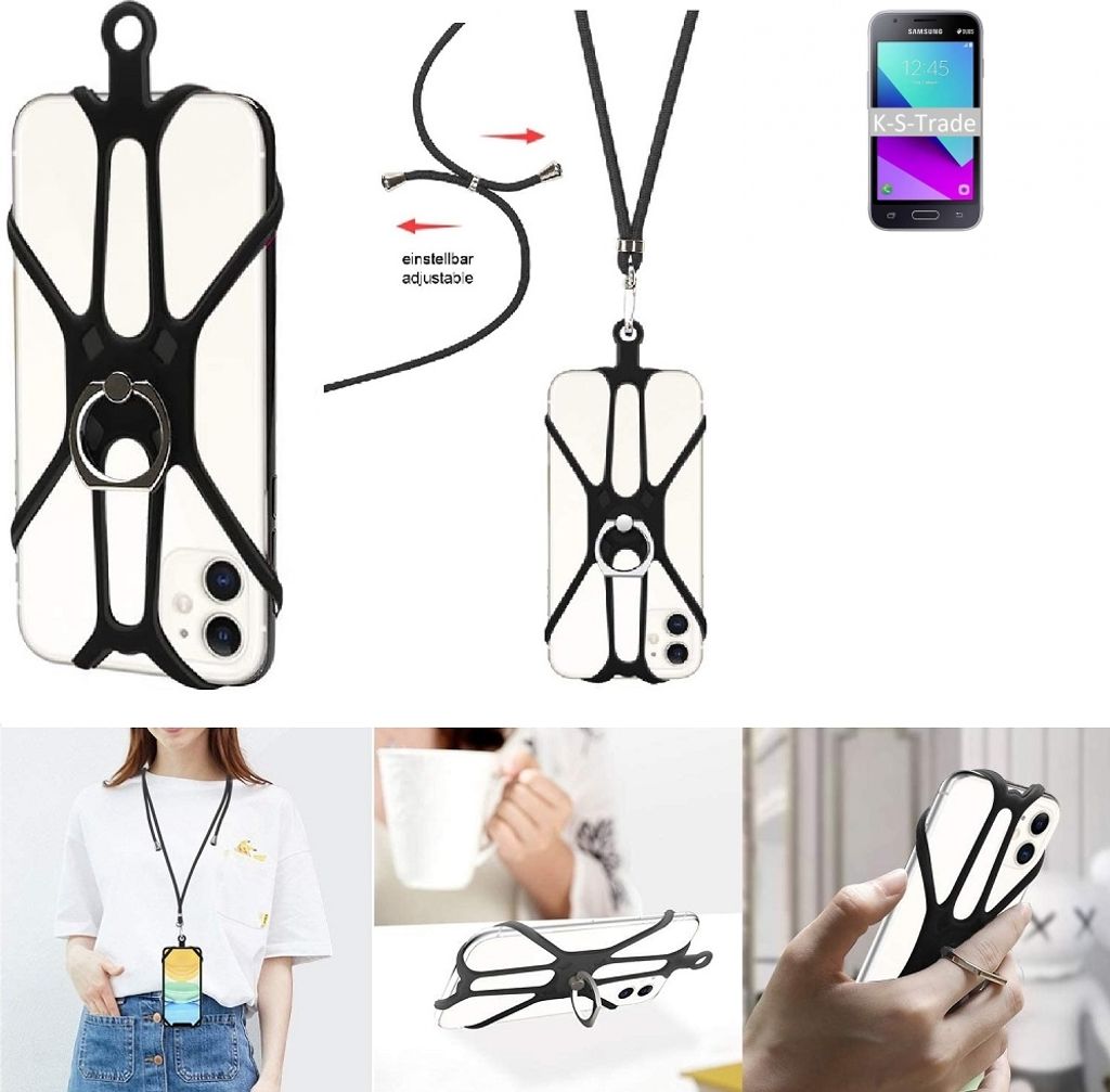 K-S-Trade 3in1 Handykette Handyband Handykordel Halsband Smartphone-Ring Handy-Ring kompatibel mit Samsung Galaxy J1 Mini Prime 2016 Duos