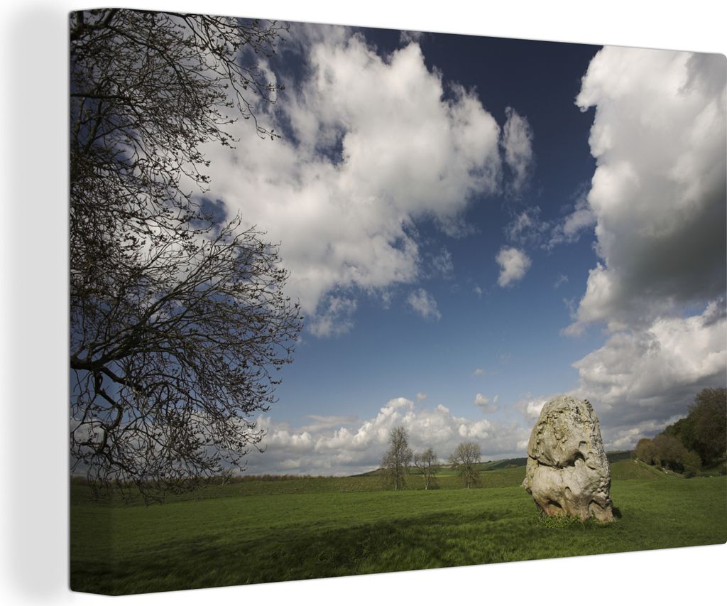 OneMillionCanvasses - Leinwandbilder - 140x90 cm, Einsamer Stein in Avebury, England, Wandbilder Kunstdruck Wanddekoration - Foto auf Leinwand - ...