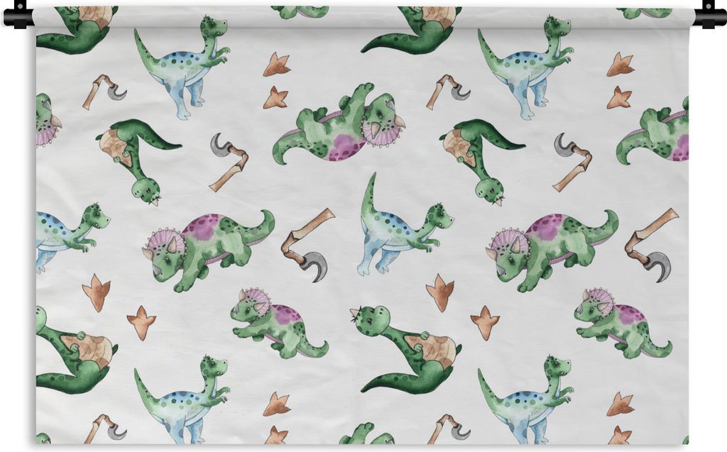 MuchoWow Wandteppich Wandbehang Dinosaurier - Muster - Kinderzimmer - Jungen - Mädchen - Kinder 90x60 cm Tapisserie Dekoration Wandtuch - Wandsk...