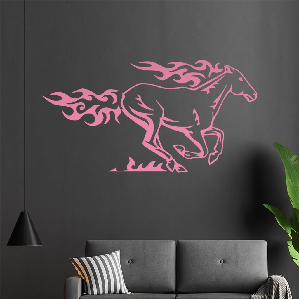 Flammen Pferd laufend Wandtattoo in 6 Größen - Wandaufkleber Wall Sticker - Dekoration, Küche, Wohnzimmer, Schlafzimmer, Badezimmer