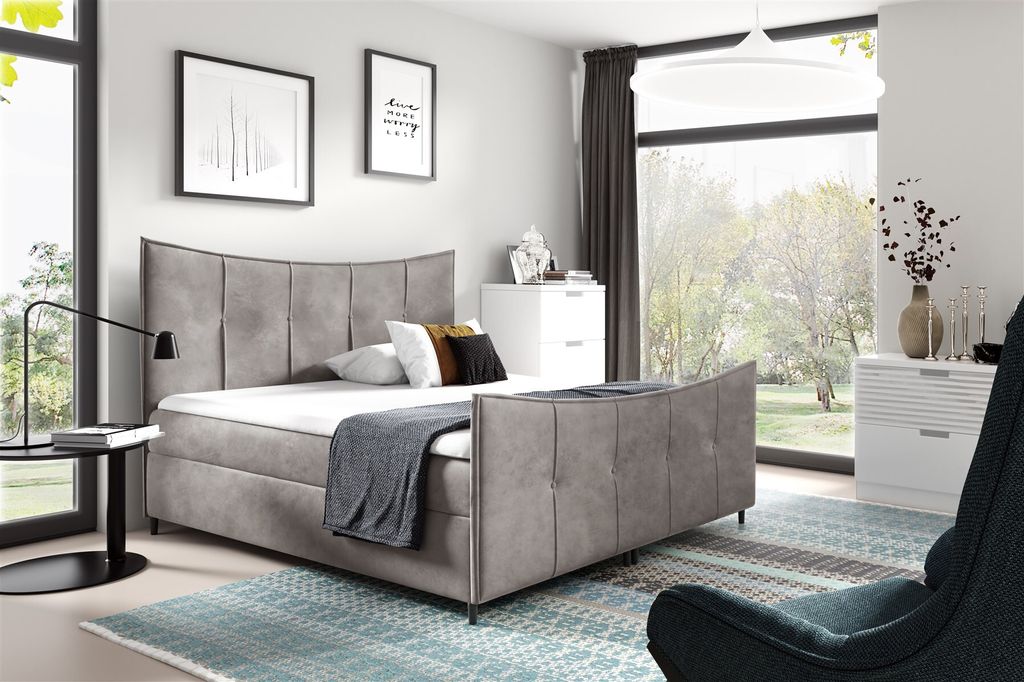 Boxspringbett Schlafzimmerbett FABIEN LUX 200x200cm Grau inkl. Bettkasten