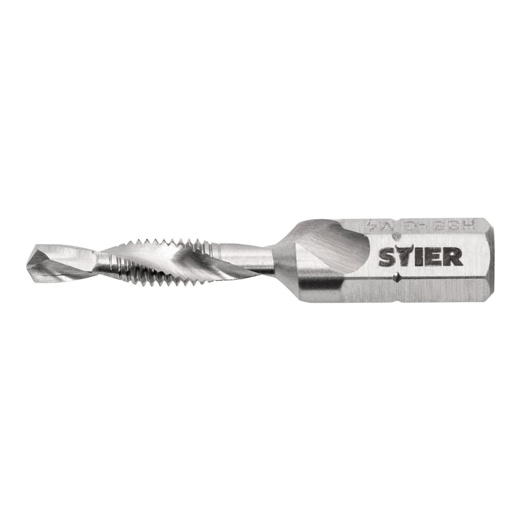 STIER Kombigewindebohrer Bit M4 DIN 3126 HSS-G 1/4"-Sechskant rechtsschneidend Sechskantschaft Gewindeschneider Einschnittgewindebohrer Durchgangsloch