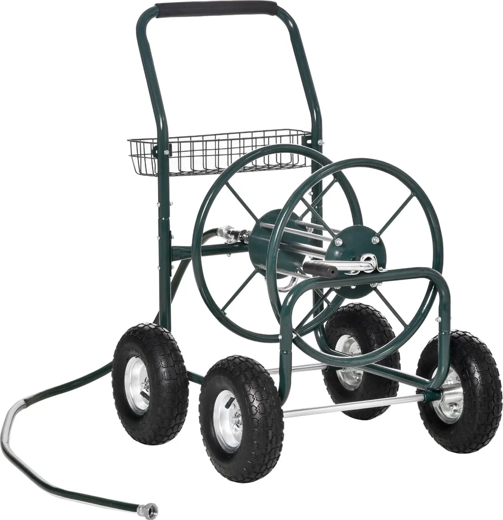 Enrouleur tuyau d'arrosage pour grand jardin - Dévidoir métal 70 m vert