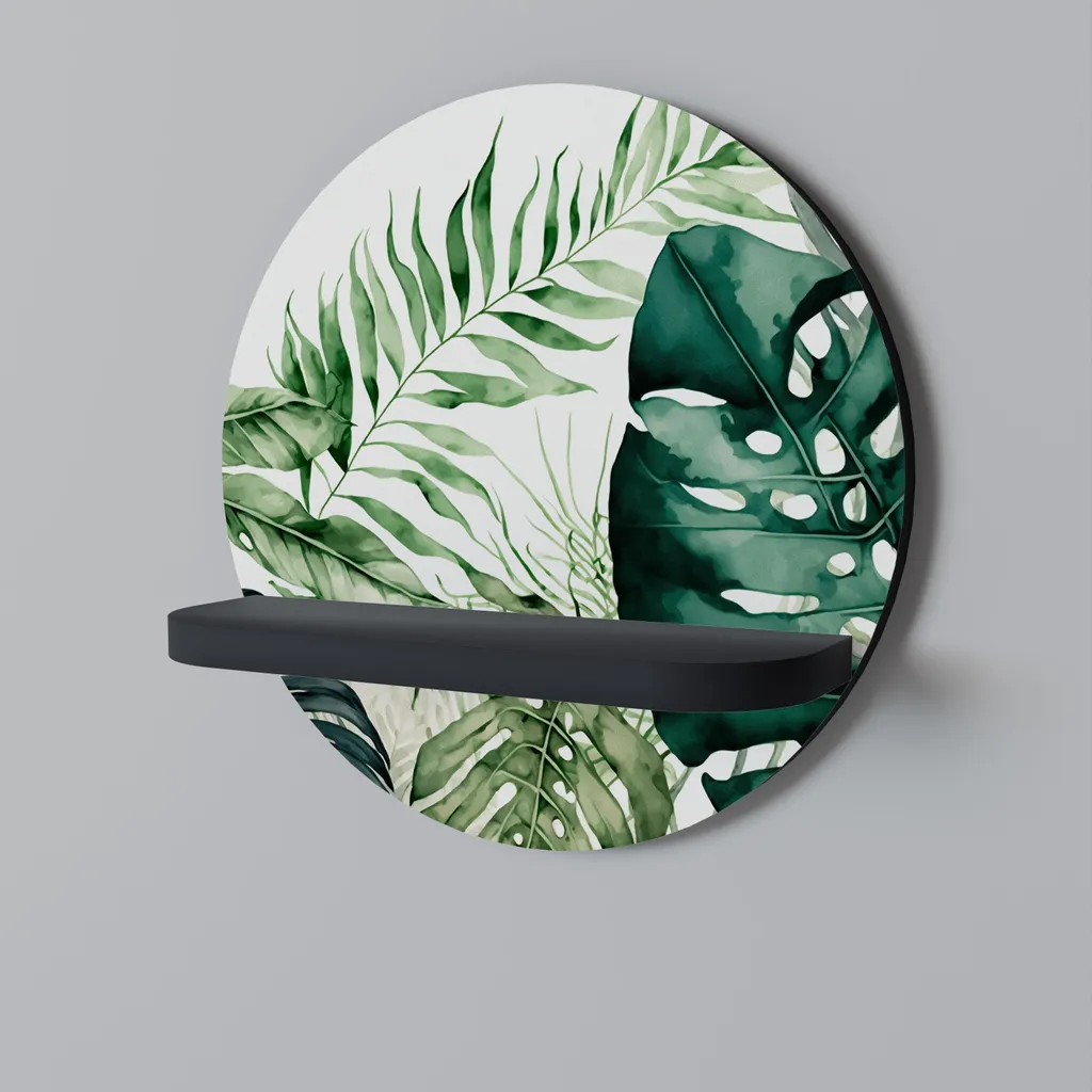 MONSTERA DREAM Étagère ronde noire - Rangement mural design métal 50 cm