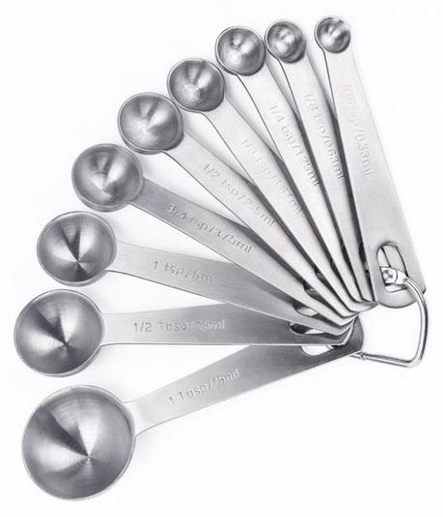 Metallene Maßlöffel aus Edelstahl - Set aus 9 Stücken - Wassertropfenfest - Geeignet für Kochen, Trockenmaße und Flüssigkeiten - Praktisch f...