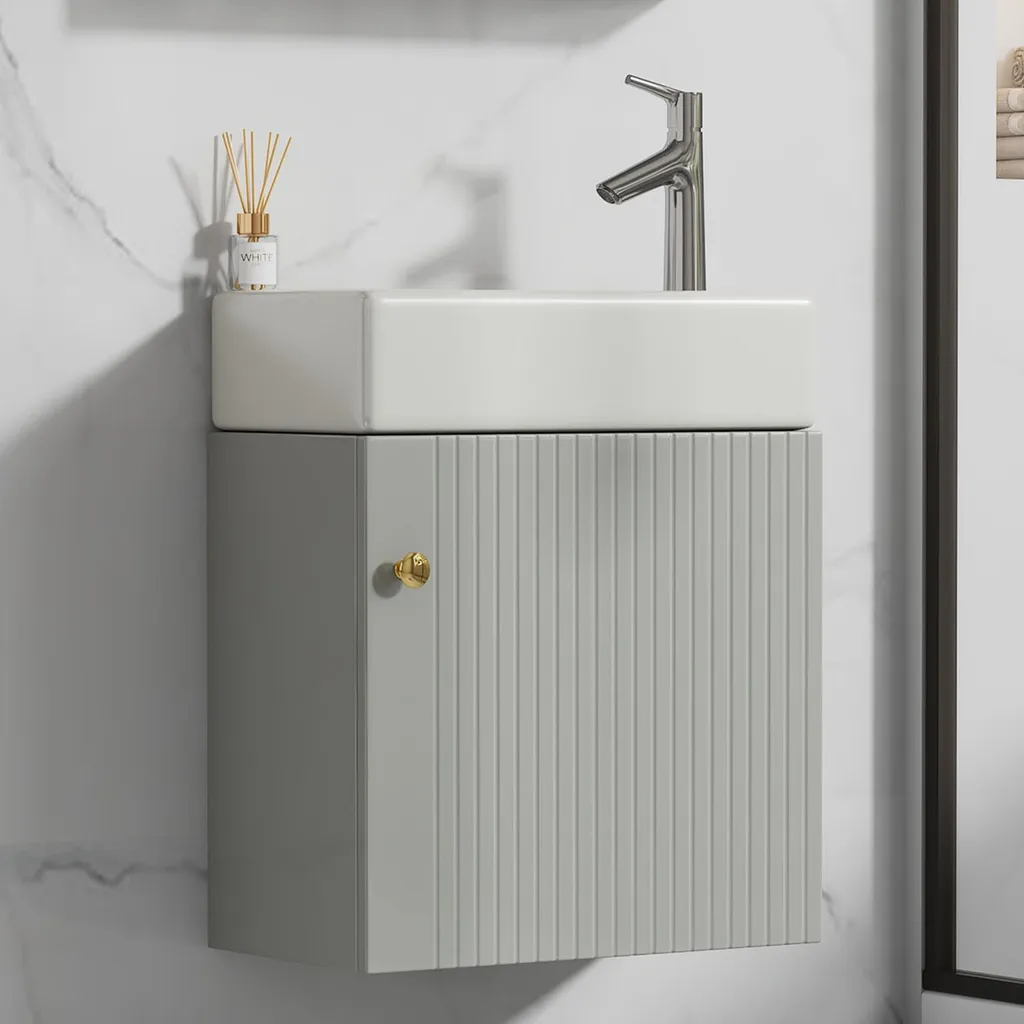 Meuble sous-lavabo suspendu 46 cm avec vasque céramique pour WC et Studio
