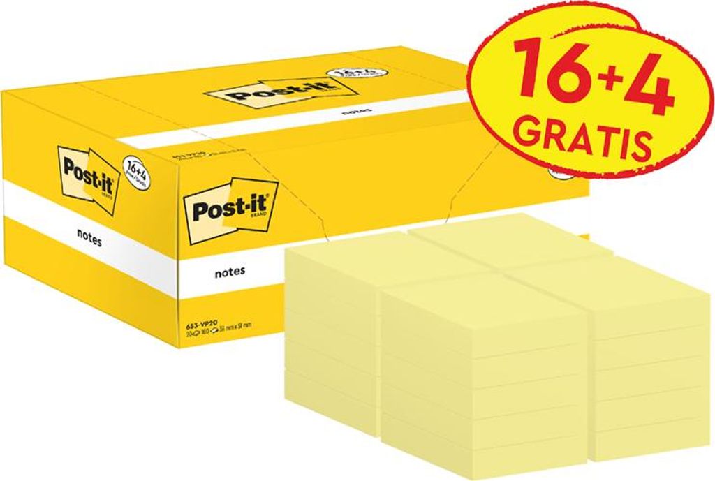 Post-it Haftnotizen notes 51 x 38 mm gelb Promotion 20 Blöcke á 100 Blatt