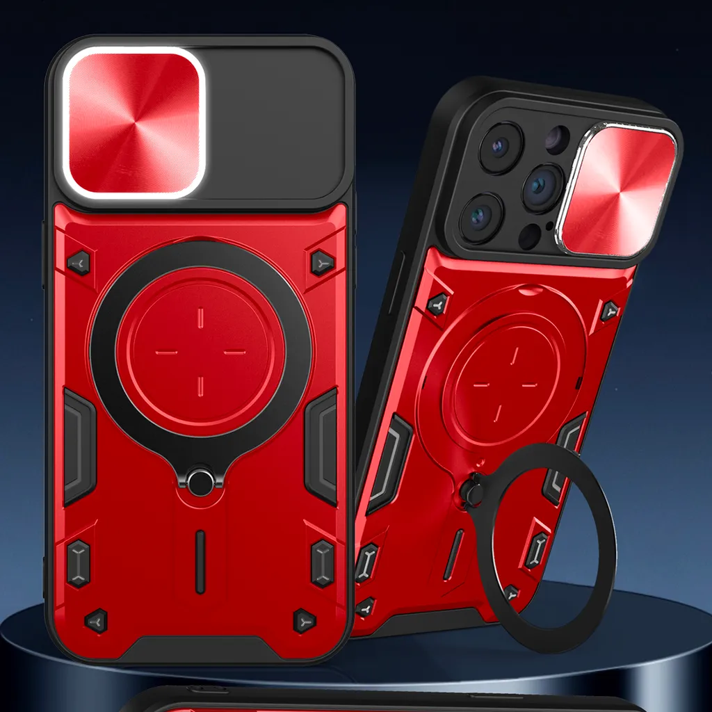 Custodia iPhone 13 Pro Max Antiurto Rossa con Copri Fotocamera e Anello - 5