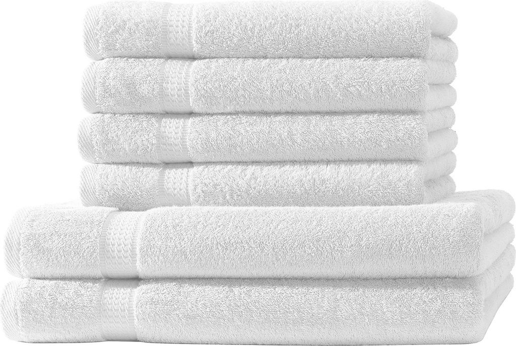 6er Set Frottee 4x Handtücher 2x Duschtücher Elegance 100% Baumwolle 500 gsm 50x100 cm 70x140 cm weiß