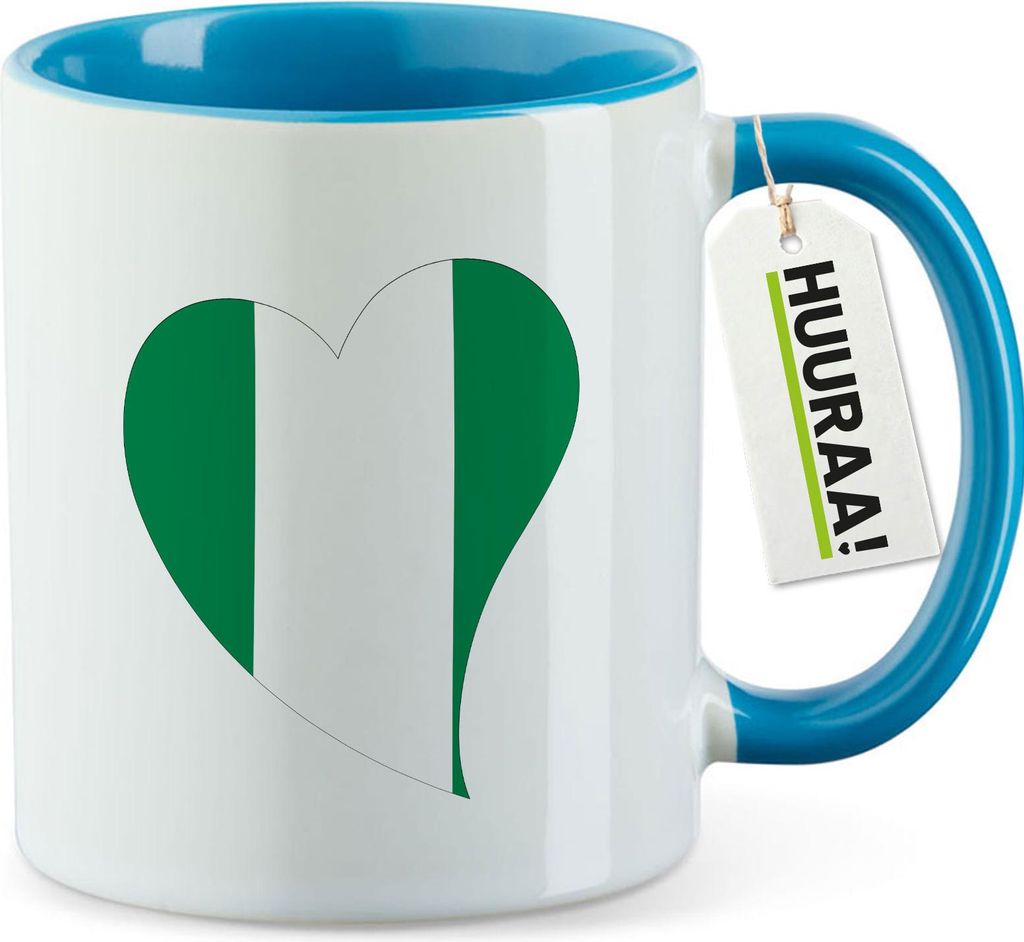 Huuraa Kaffeetasse Nigeria Flagge Herz 330ml Blau Keramik Kaffeebecher Geschenkidee