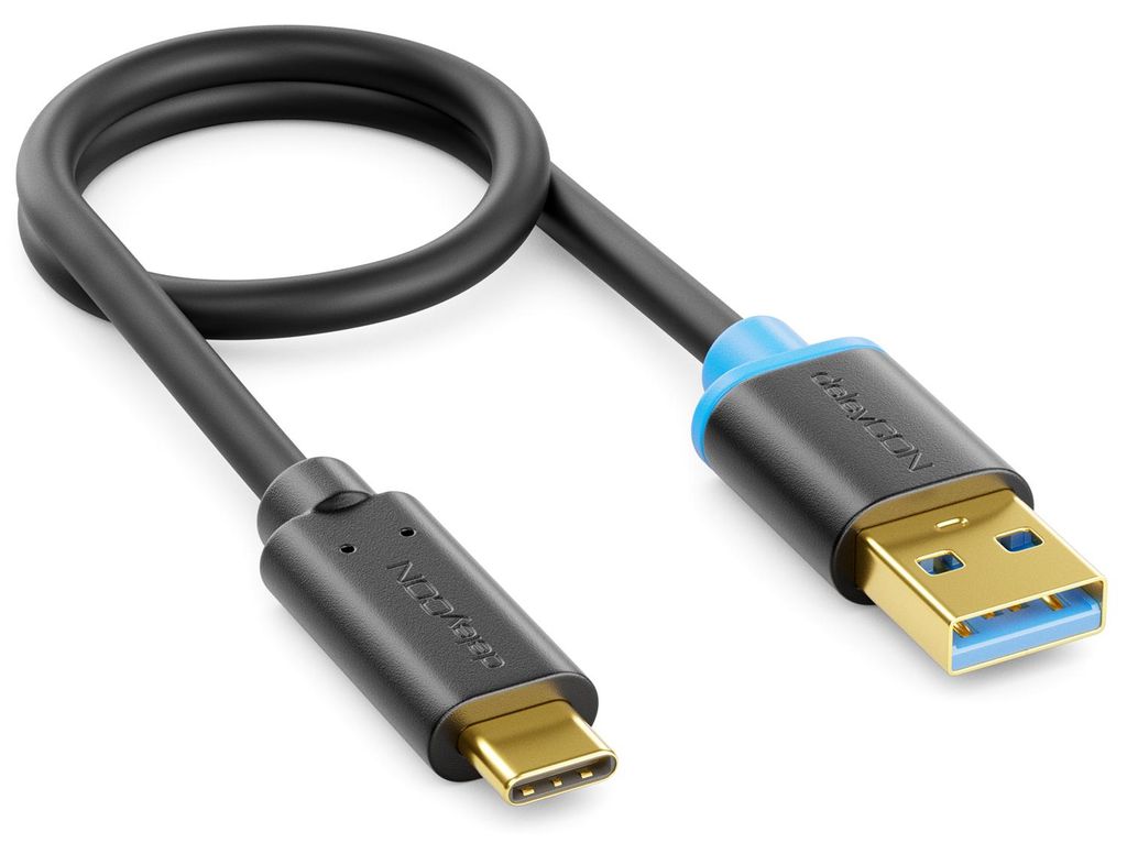 deleyCON 0,30m USB-C Kabel USB 3.0 5 Gbit/s USB-A auf USB-C Produktbild 