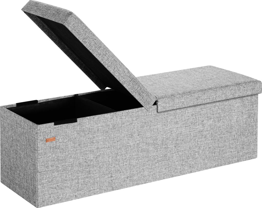 CASARIA Sitzbank mit Stauraum, Grau – Faltbar, 115 x 40 x 40 cm, 130L Volumen, bis 300 kg belastbar, gepolstert, Leinen-Optik – Aufbewahrungs...