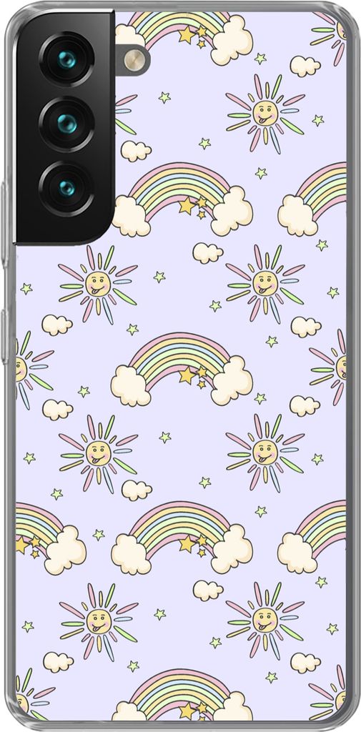 MuchoWow Handyhülle Schutzhülle Hülle für Telefoonhoesje Samsung Galaxy S22 Plus Mädchen - Regenbogen - Sonne - Muster - Mädchen - Kinder -...