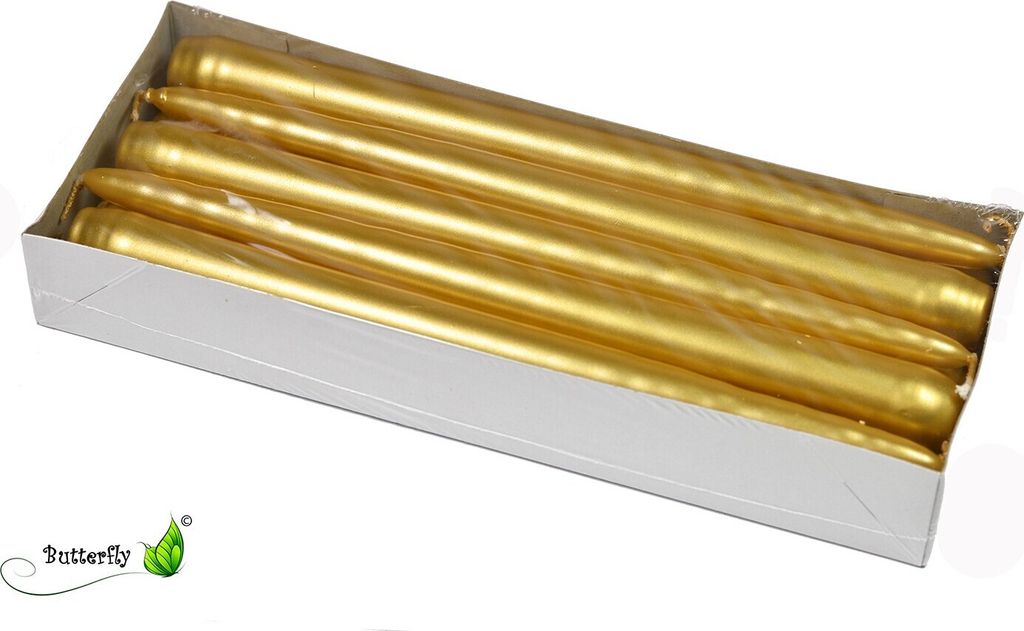 Stabkerzen 24cm x 10 Stück Tafelkerzen gold
