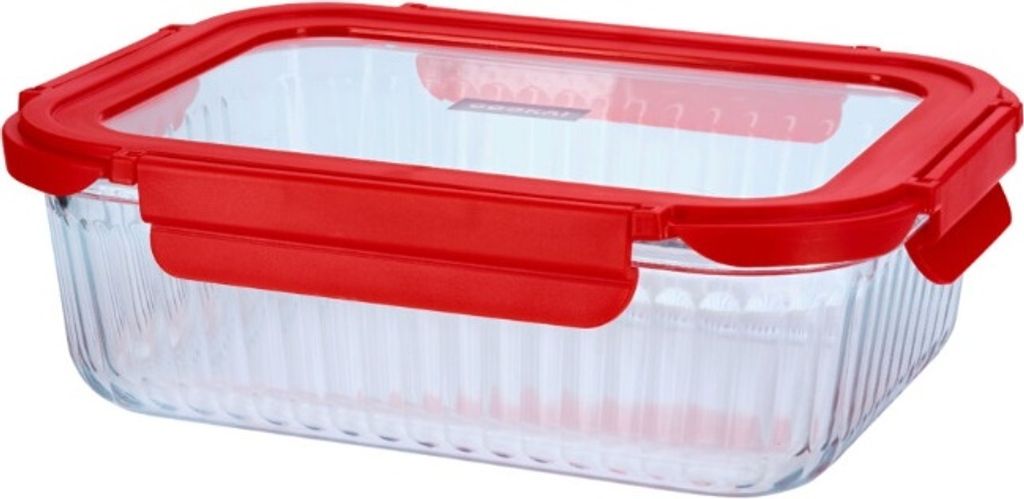 Auflaufform mit Deckel, 1,52 L, Rot, Glas, Kunststoff - Cookai