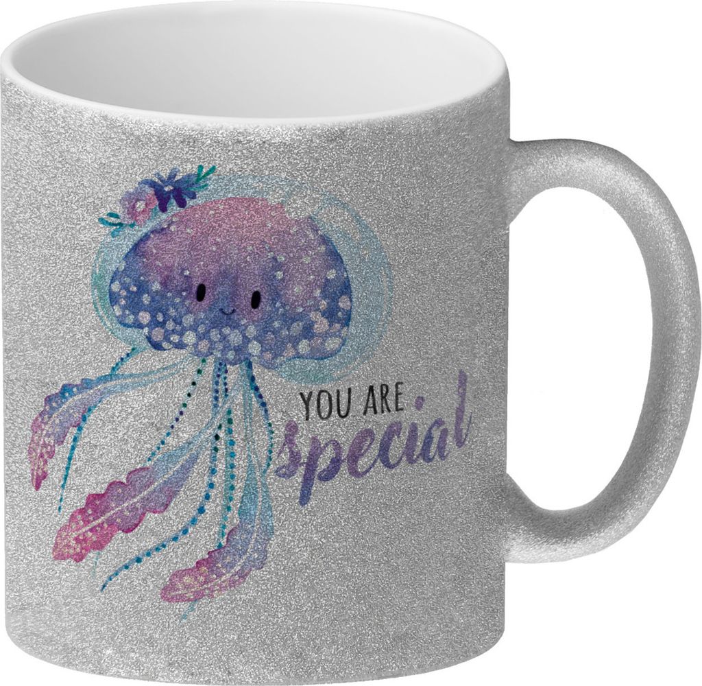 Qualle Glitzer-Kaffeebecher mit Spruch You are special Produktbild 