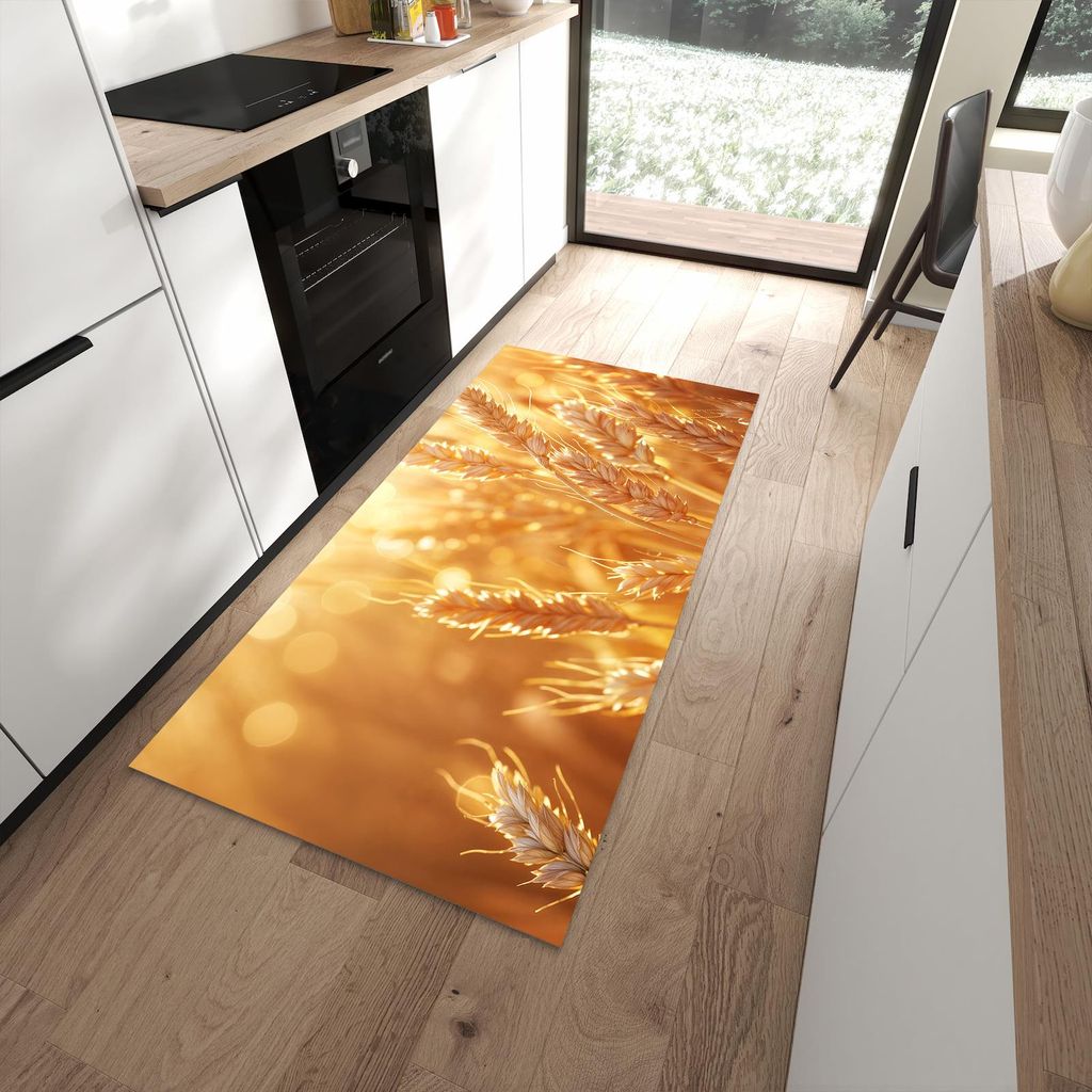 Küchenteppich 90x180cm rutschfest & abwischbar PVC Läufer - Weizenfelder