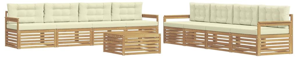 vidaXL Outdoor-Sofagarnitur mit Kissen 9 pcs Weiß und Creme Polyester