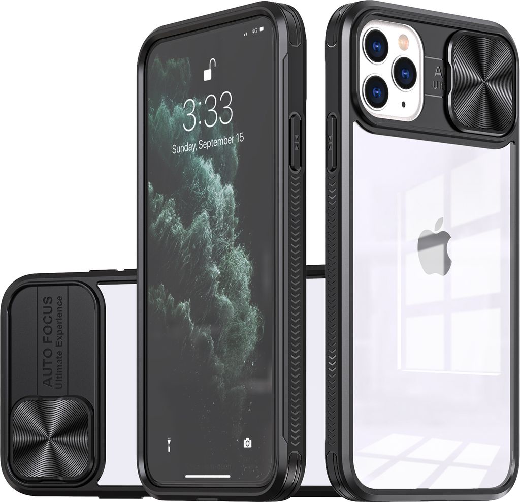 Hülle für iPhone 11 Pro Max Transparent TPU Bumper Schutzhülle mit Schiebe Kamera Schutz Schwarz