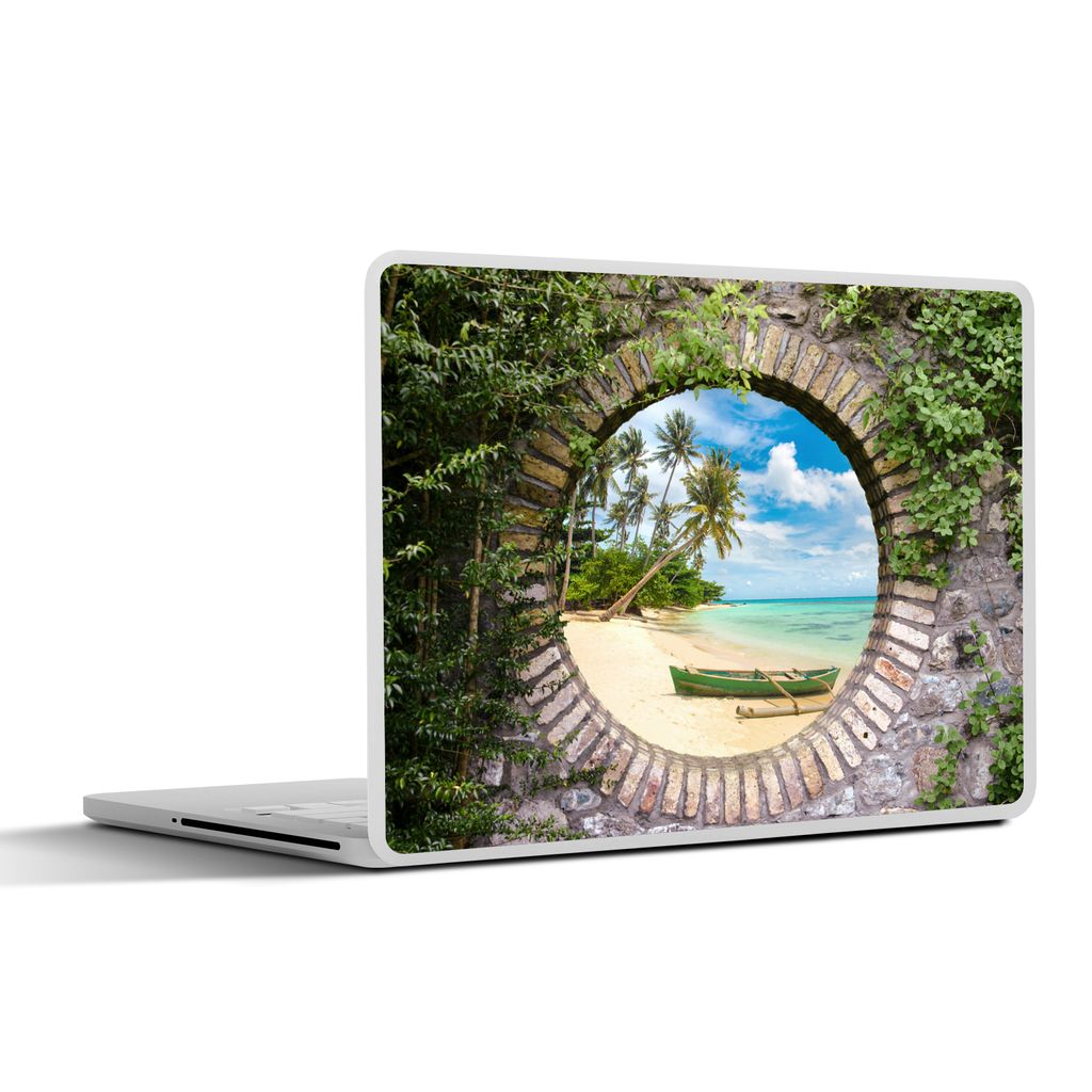 MuchoWow Laptop Aufkleber Sticker Cover Strand - Palme - Aussicht - Kanu 40x30 cm - Laptop Dekoration - Selbstklebend