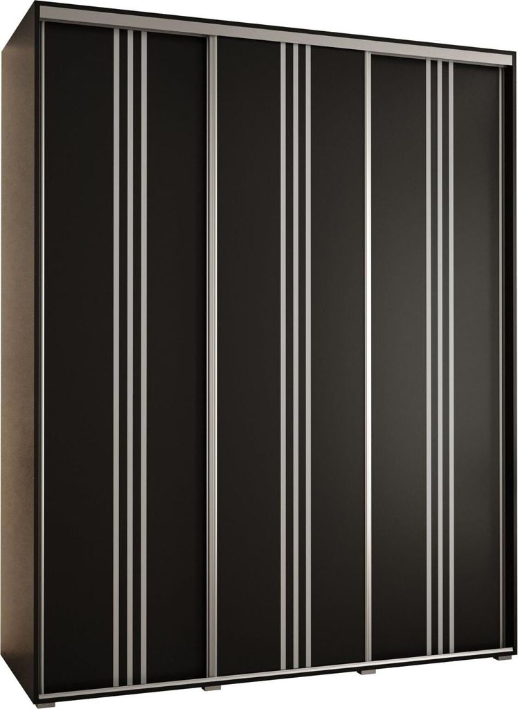 MEBLE KRYSPOL Cannes 6 Schrank mit 3 Schiebetüren - 205,2x200x60 cm - Schwarz Schwarz Silber