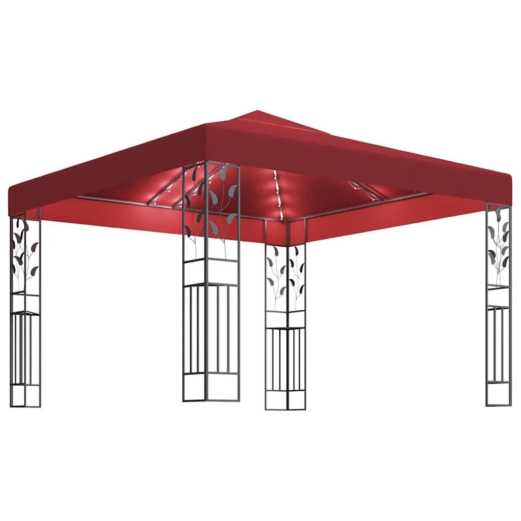 Pavillon mit LED-Lichterkette 3x3 m Weinrot