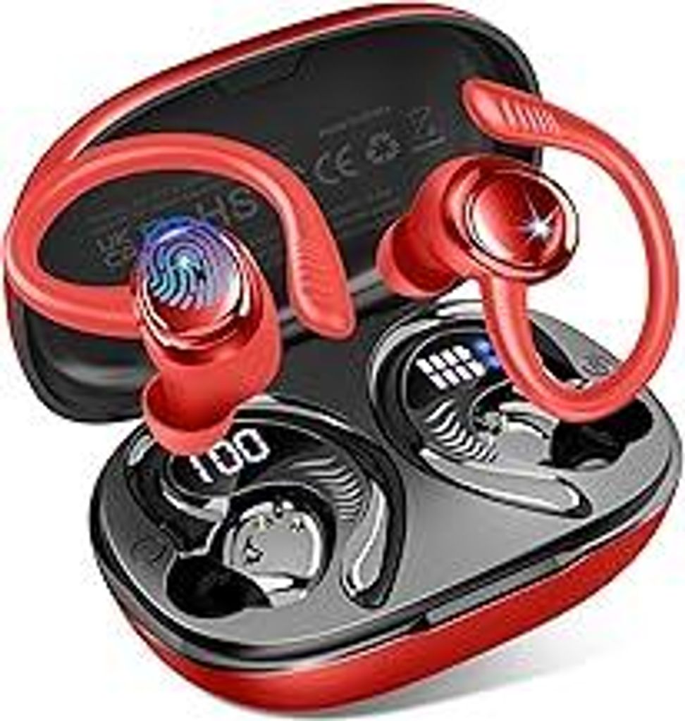 Bluetooth 5.4 Kopfhörer Sport, 2026 In Ear Kopfhörer Kabellos Bluetooth mit 6D Stereo/4 ENC Mic, 50H Noise Cancelling Ear buds, Over-Ear Sportkop...