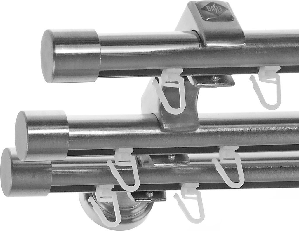 Innenlauf Gardinenstange Ø 20mm Metall Edelstahl Look 3-läufig Wandträger H60III