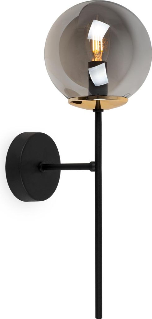 Wandleuchte Siena Schwarz-Gold 1-flammig Glas Rauchgrau E14