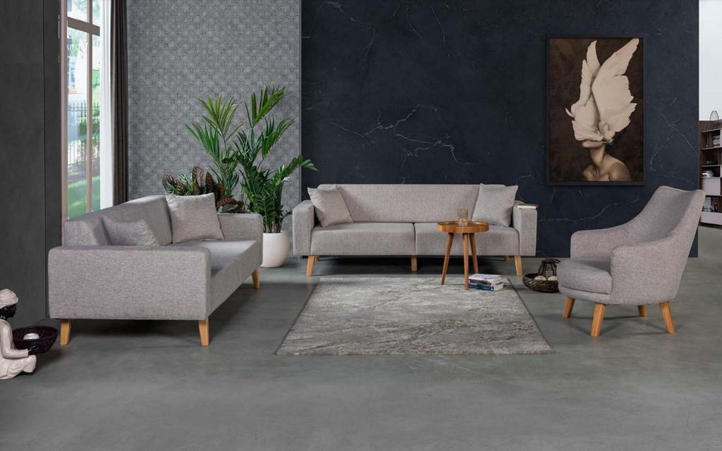Couch Polster Textil Couchen Sitz Wohnzimmer Sofa Dreisitzer Grau 3 Sitz Möbel