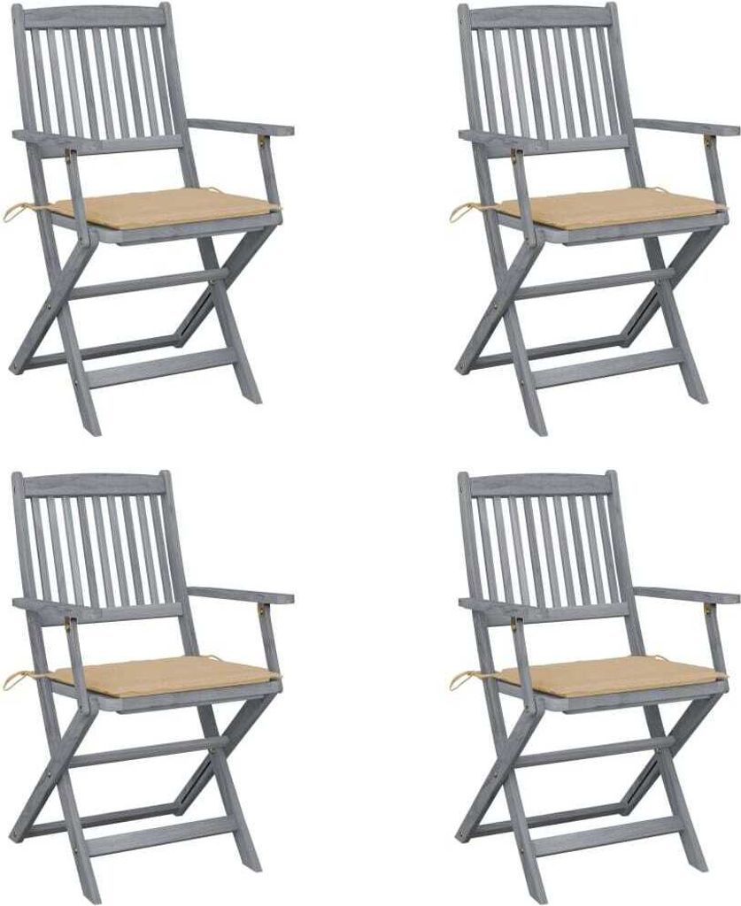 BESTE 2022 Outdoor-Stuhl Stilvollen mit robustem ,Klappbare 4er Set Gartenstühle mit Sitzkissen Massivholz Akazie Relaxsessel Armlehnstuhl mit P...