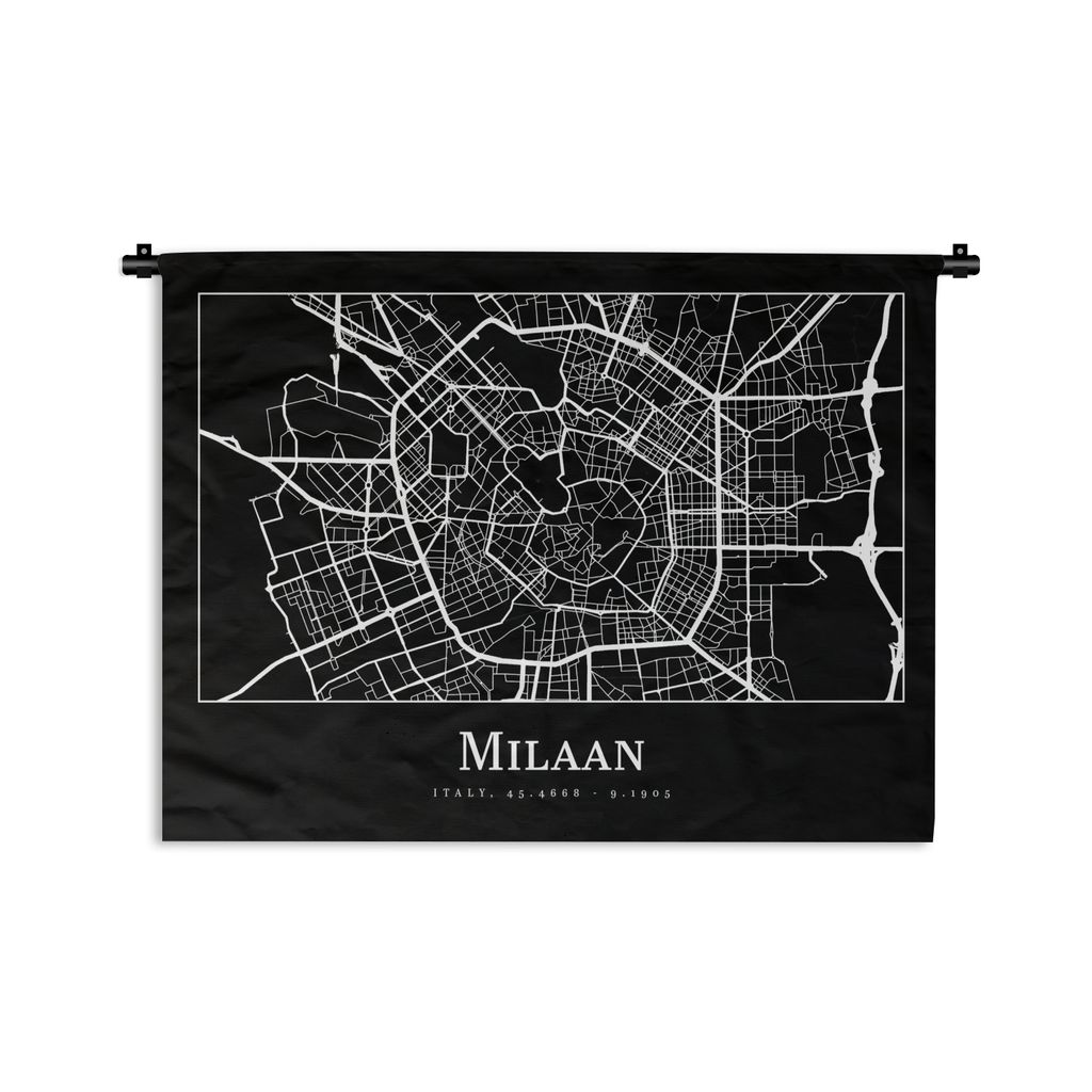 MuchoWow Wandteppich Wandbehang Mailand - Karte - Stadtplan 120x90 cm Tapisserie Dekoration Wandtuch - Wohnen - Aufhänger für die Wand