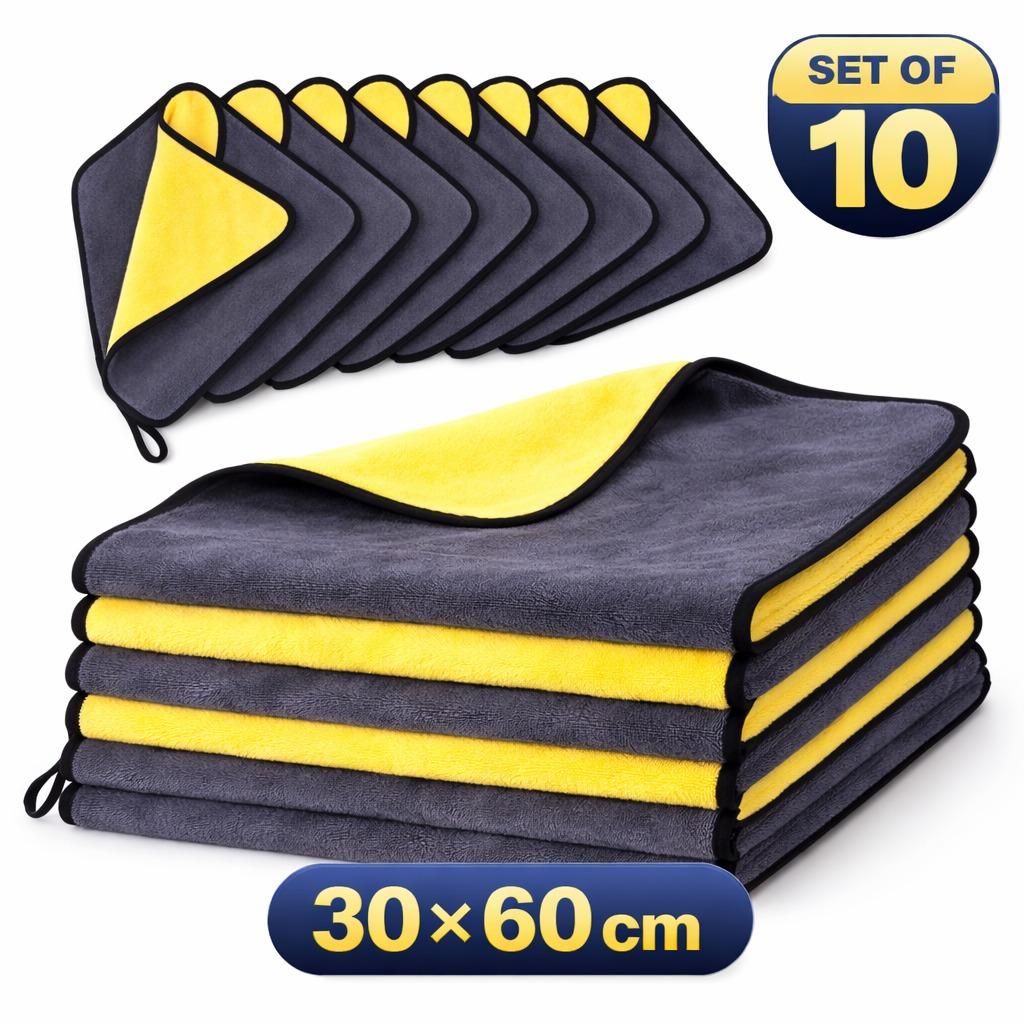 10er Pack Mikrofaser-Autowischtücher 30 x 60 cm Waschlappen, Saugfähige Trocken- Reinigungstücher für Autoaufbereitung - Kratzfrei Schnelltrock...