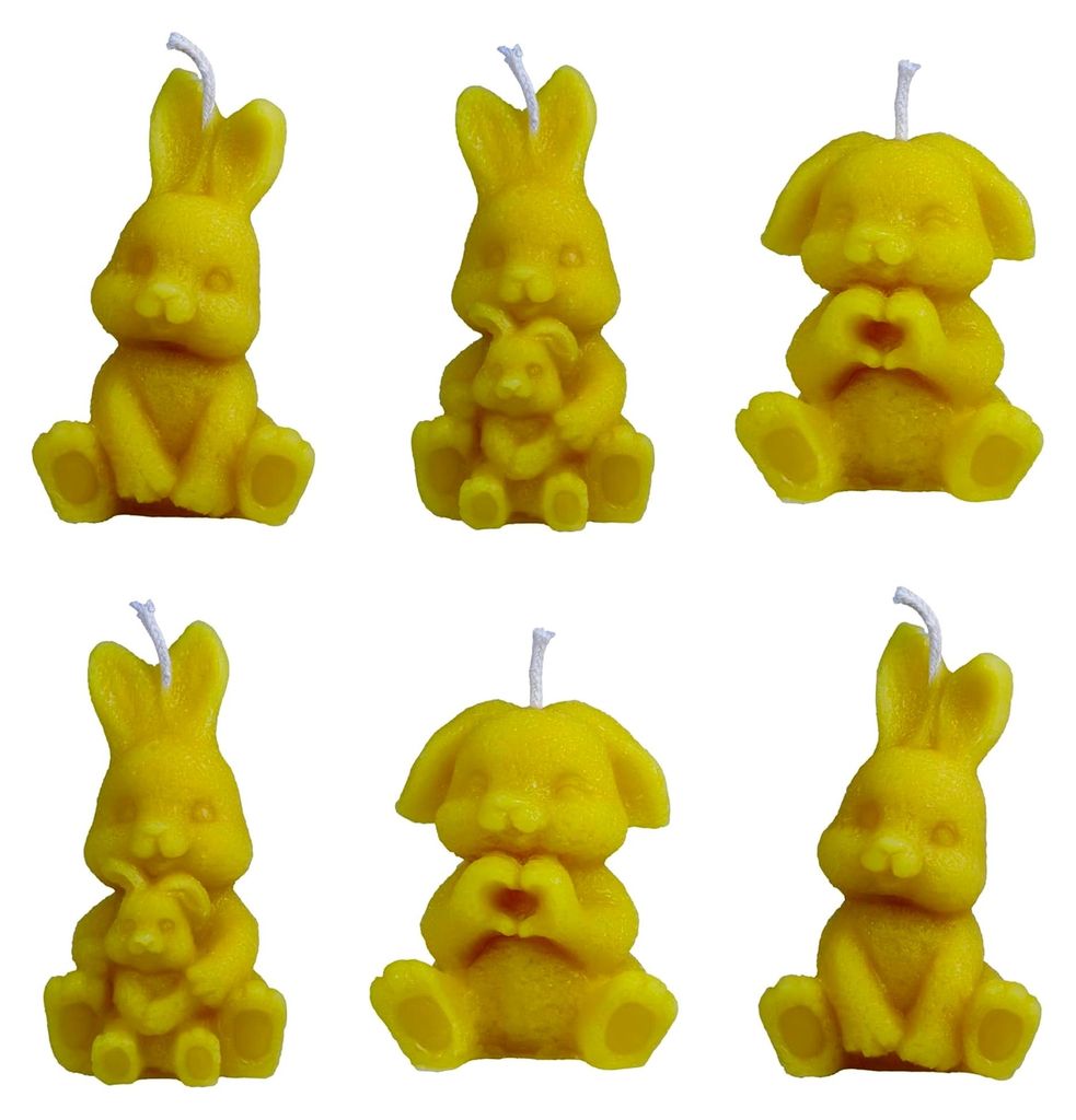 Set mit 6 Kerzen Hase aus 100% reinem Bienenwachs