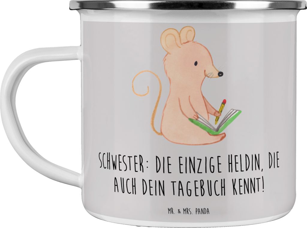 Mr. & Mrs. Panda Pott Schwester Heldin - Grau Pastell - Geschenk, Dankeschön, Weihnachten, Erinnerungen, Teetasse, Bindung, Kaffeepott, Familie, E...