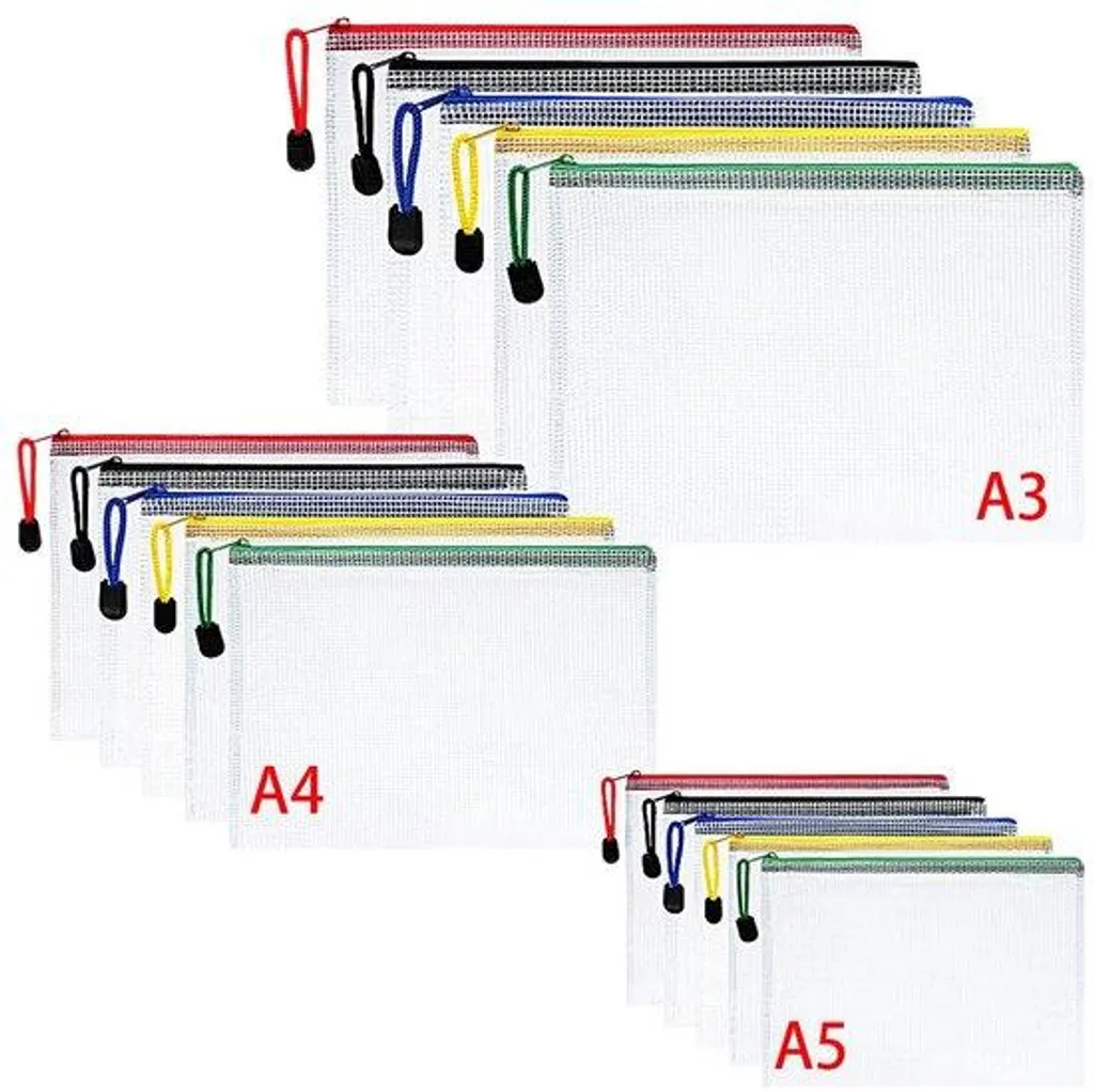 Pochettes filet anti-humidité pour documents - Pack 15 Sacs A3 A4 A5 Zip