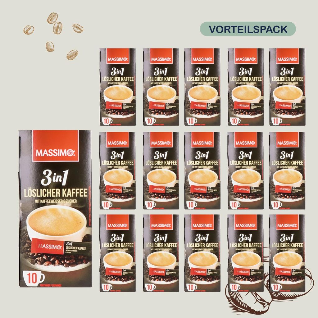 MASSIMO 3in1 Instant Kaffee mit Kaffeeweißer Zucker 16 Produktbild 