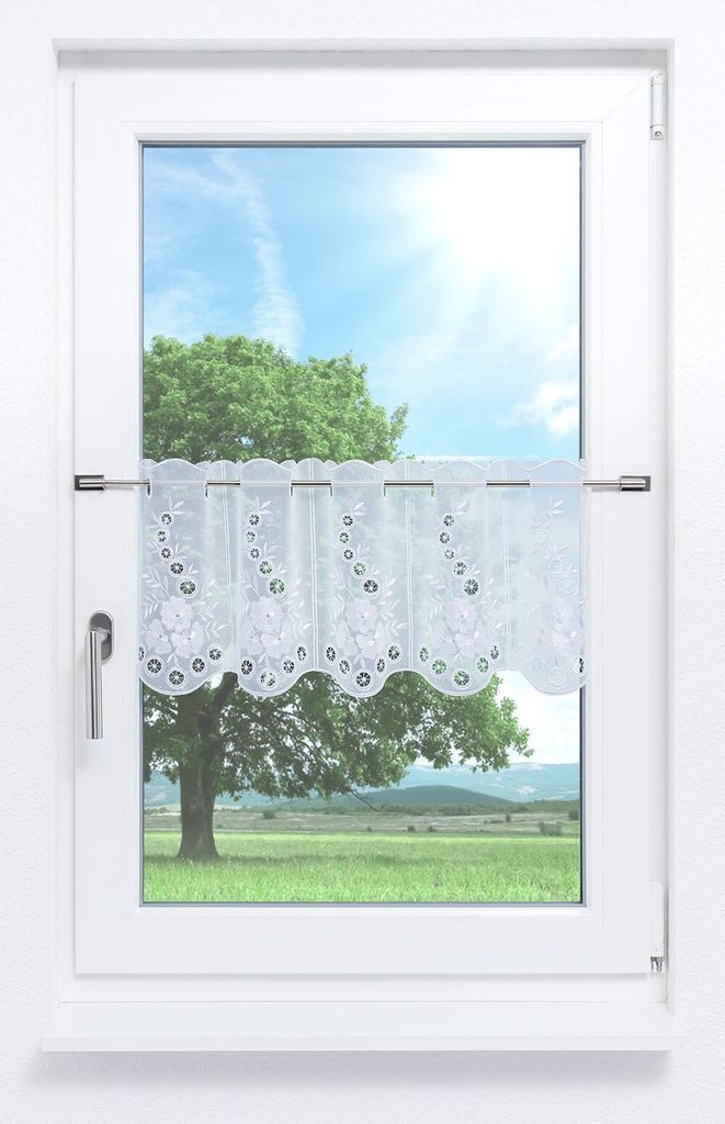 Scheibengardine Plauener Spitze - Blumenspiel #1W (Bx H) 194,4cm * 30cm reinweiß/Weiß