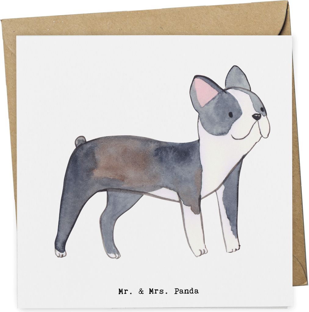 Mr. & Mrs. Panda Grußkarte Boston Terrier Lebensretter - Weiß - Geschenk, anlasskarte, Glückwunschkarte, Klappkarte, faltkarte, doppelkarte