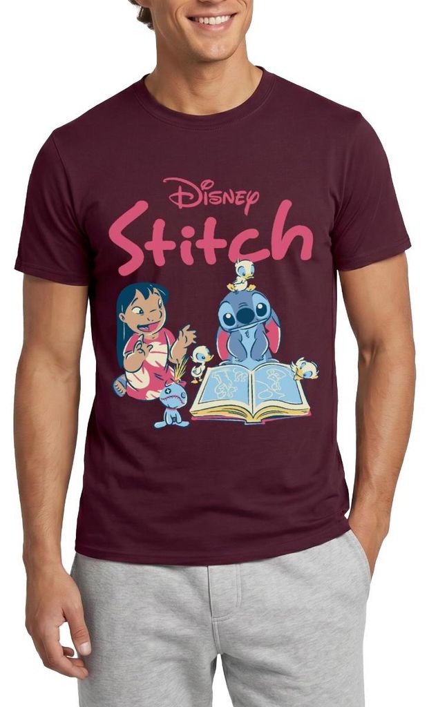 Lilo & Stitch Mit Buch Männer T-Shirt, L, Ziegelrot