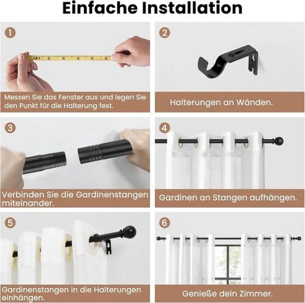 Barre à rideaux extensible noire de 70 à 270 cm pour salon et chambre