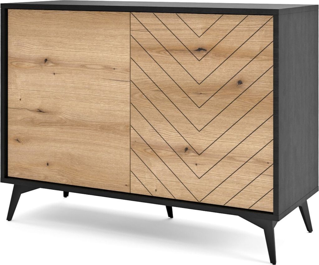 Masseno Kommode DIAMANTE 104 cm Sideboard mit 2 Türen für Wohnzimmer Schlafzimmer Modern 104x39x77 cm Schwarz / Goldfarben