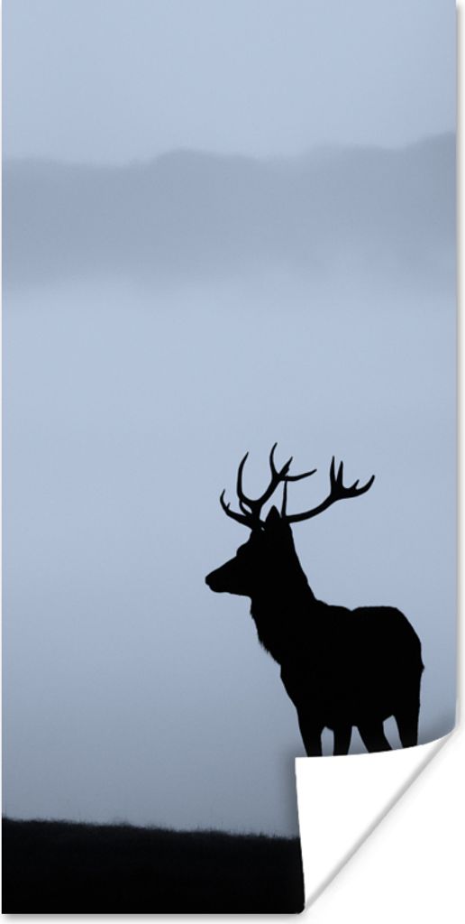 MuchoWow Poster Hirsch - Nebel - Silhouette 80x160 cm - Kinderzimmer